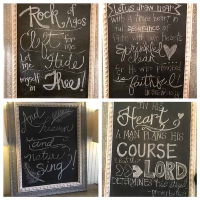 4 Cahlkboards with "Rock of Ages" and other verses and hymns